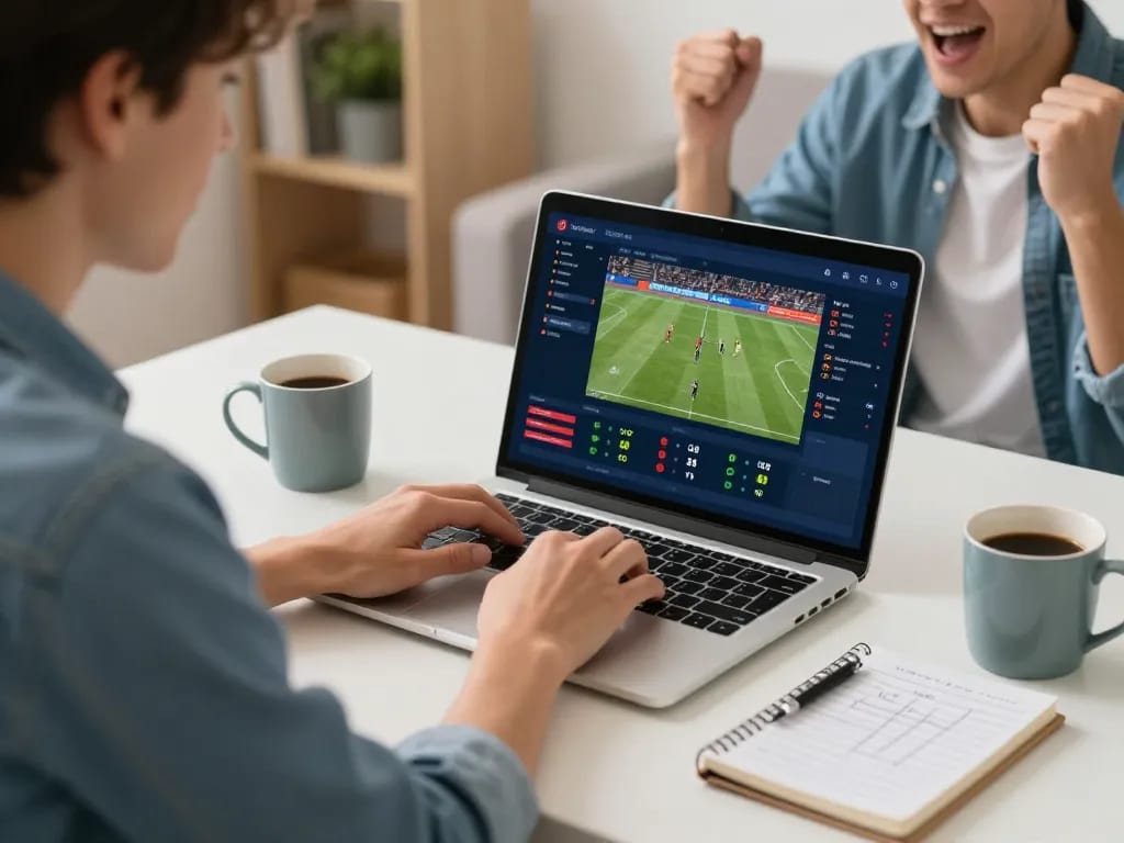 Xo88 sports betting excitement at home with laptop displaying live odds and strategies