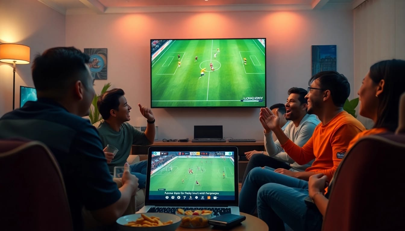 Exciting moment of fans enjoying football live on LuongSonTV, showcasing vibrant community engagement.
