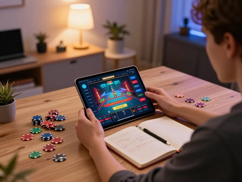 Experience exhilarating online betting at https://www.mnm88.com/ with a player engaging in exciting casino app gameplay at home.