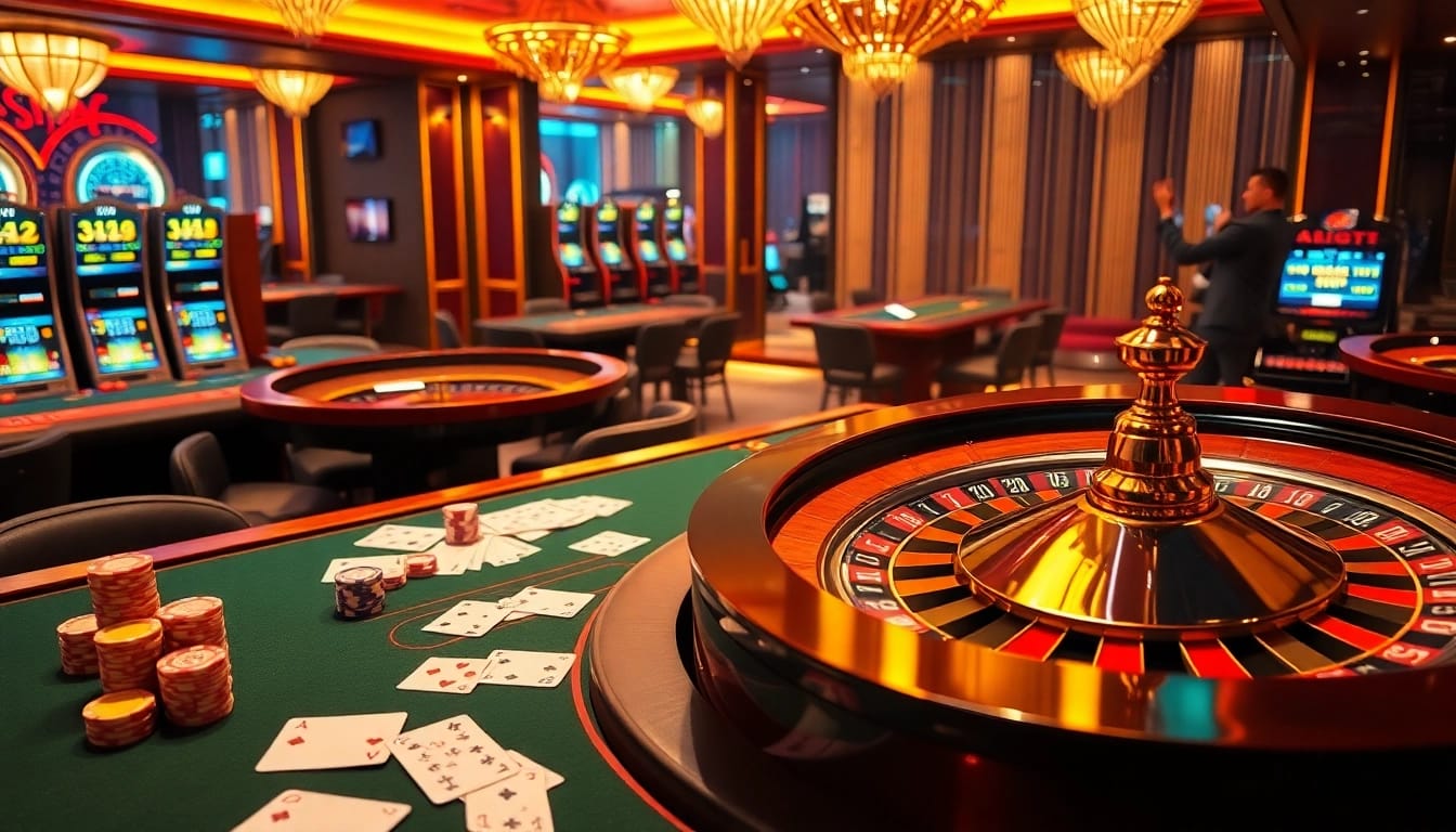 Experience the excitement of gambling at https://luongsontv23.com/ with vibrant casino tables, poker chips, and a spinning roulette wheel.