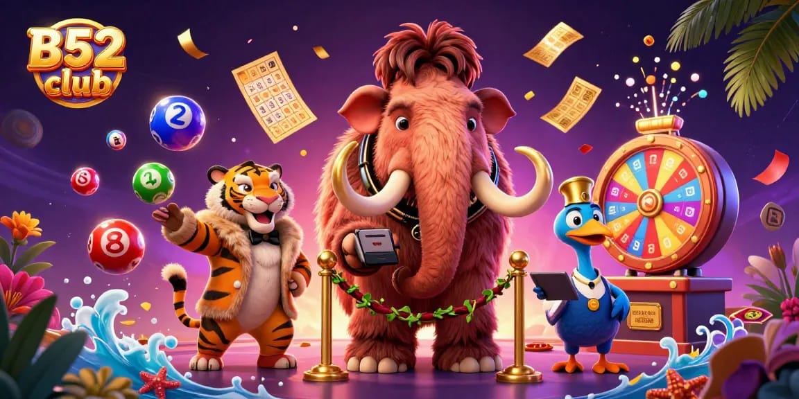 Join the fun at B52 club with lively characters celebrating a vibrant casino atmosphere.