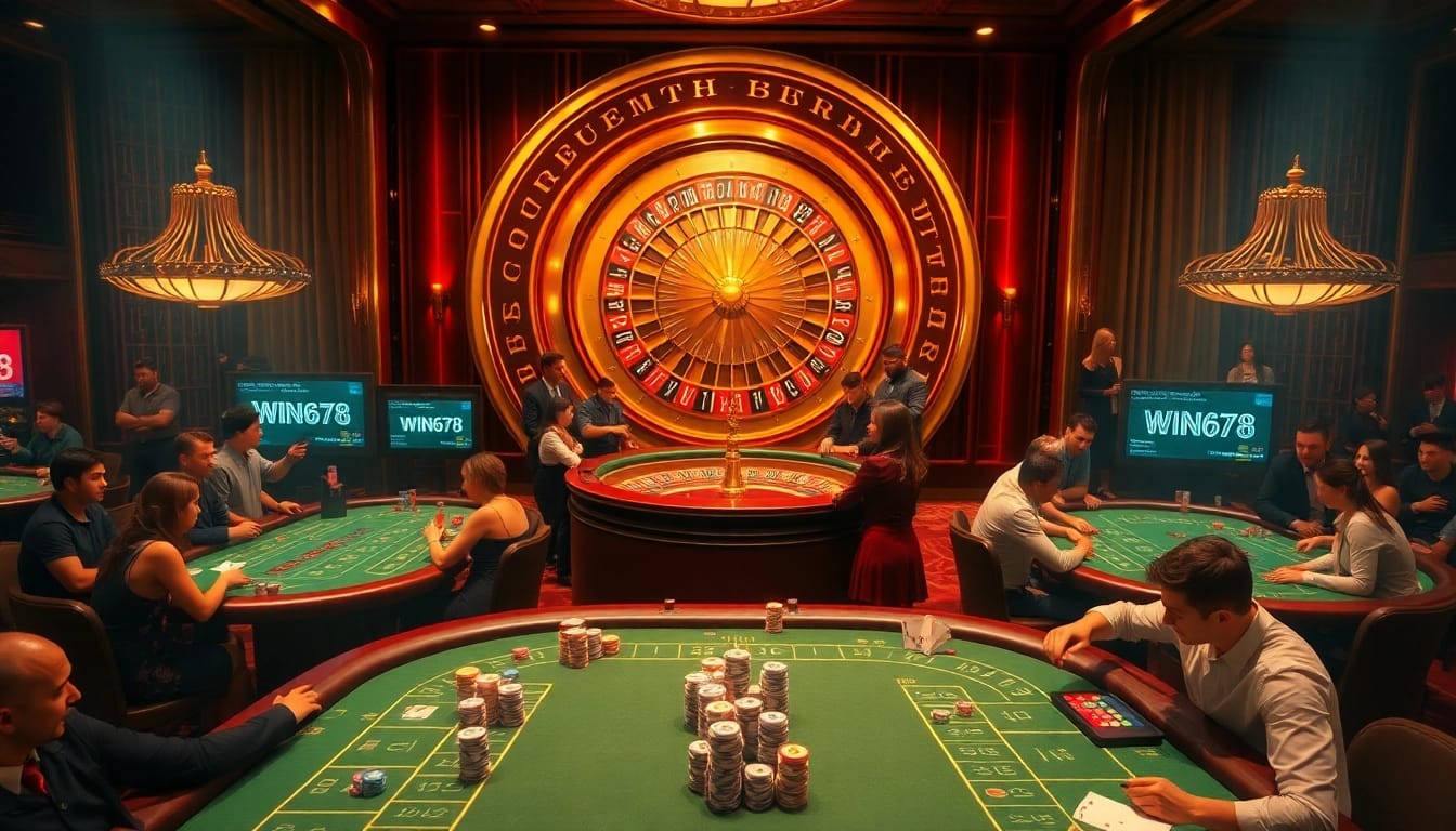 Players enjoying a thrilling game at WIN678 casino with vibrant tables and exciting action.