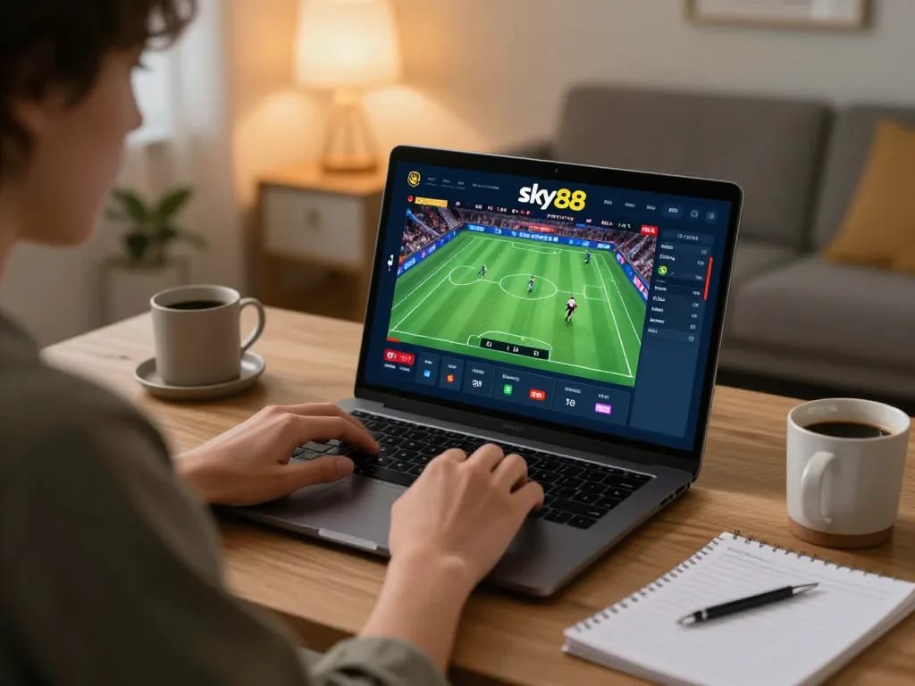Engaging sports betting action on Sky88's platform at home with exciting live updates.