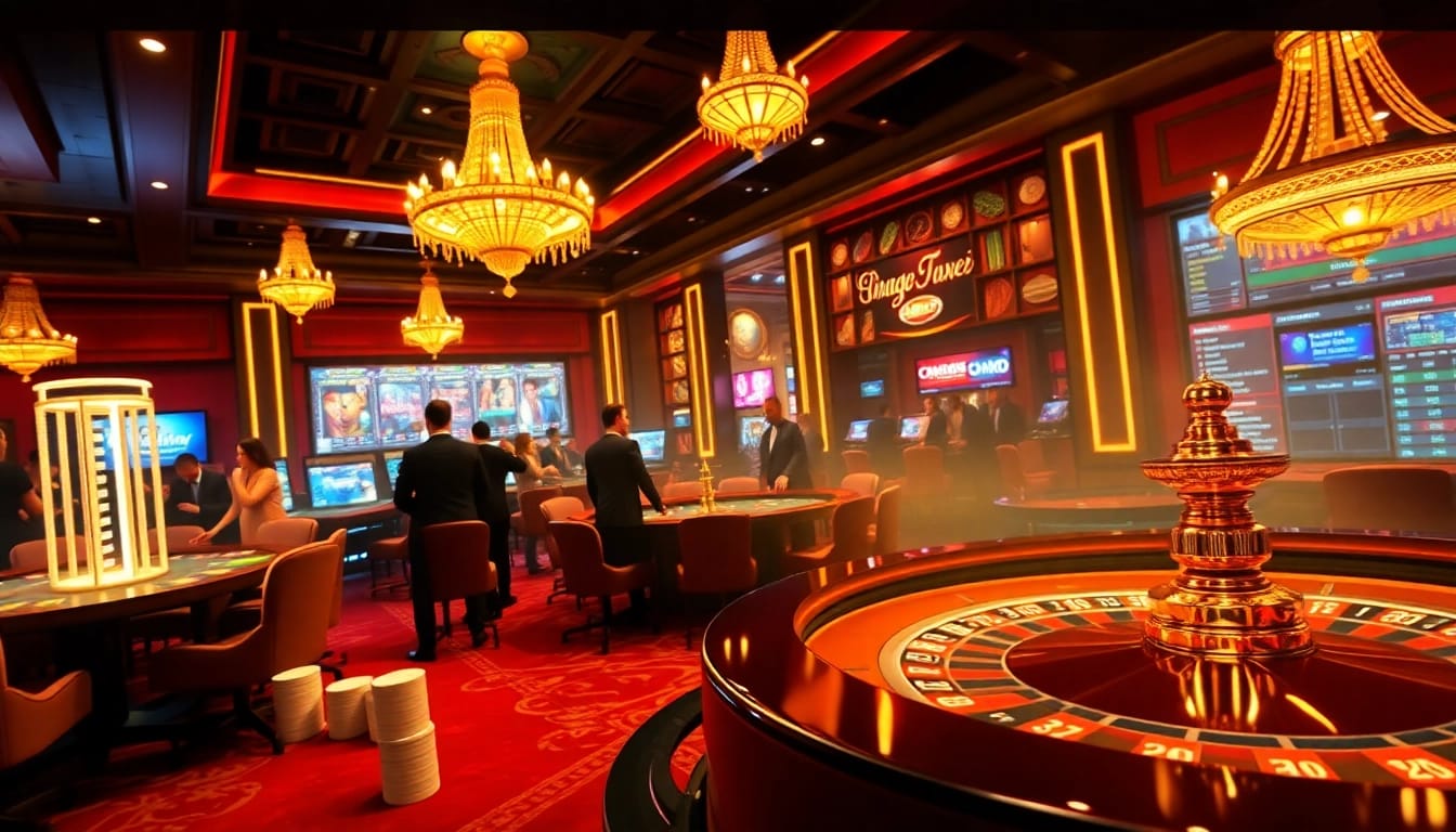 Exciting gameplay at nhà cái cm88 casino, featuring poker and roulette in a vibrant setting.