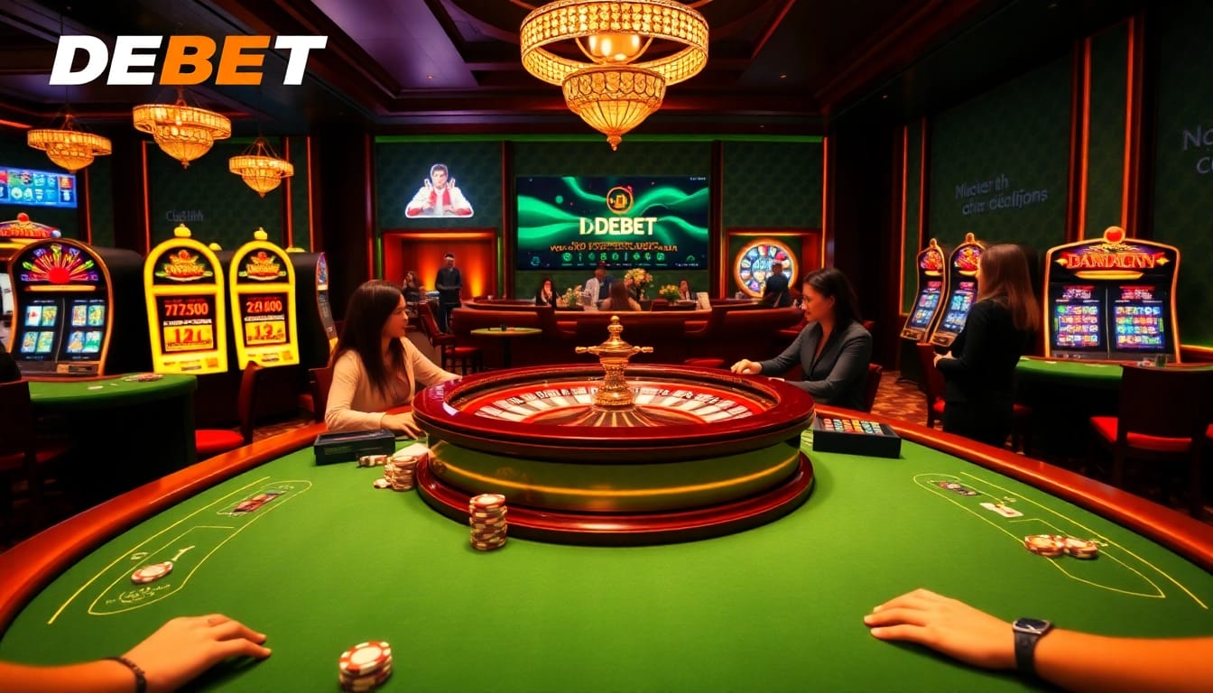 Experience the thrill of Nhà cái DEBET with vibrant casino tables and engaging online gambling action.