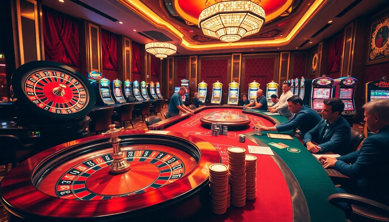 Experience high-stakes action at BJ88's vibrant casino with roulette and poker bets.