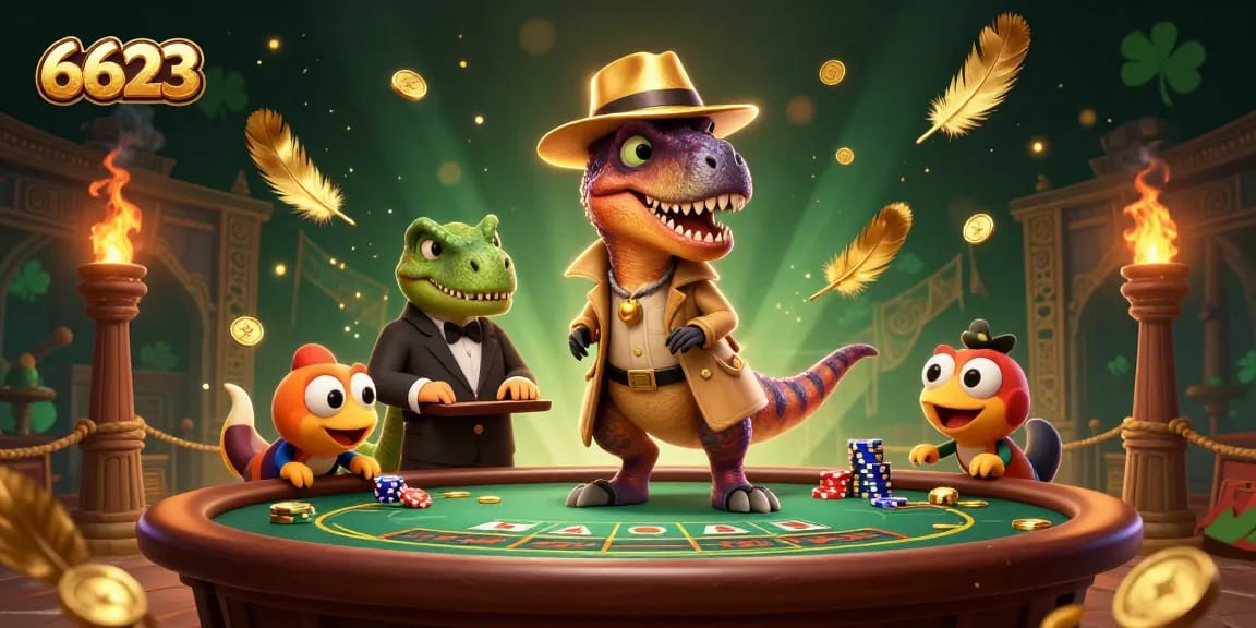 Engaging gambling scene featuring 6623's velociraptor card counter with dynamic casino elements, enhancing the excitement.