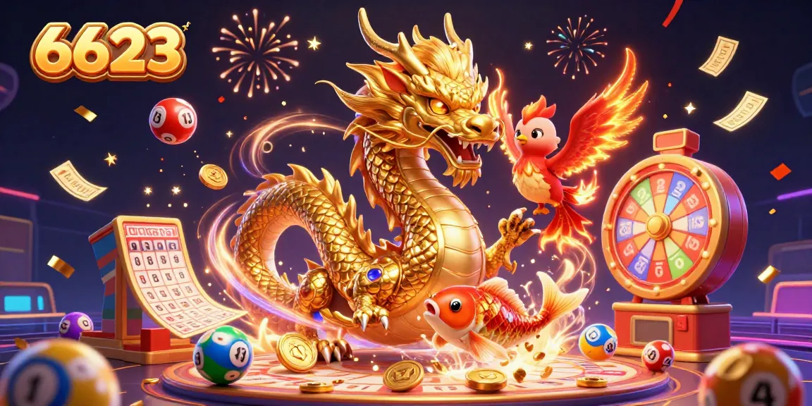 Experience thrilling wins with 6623's vibrant lottery and casino game atmosphere.