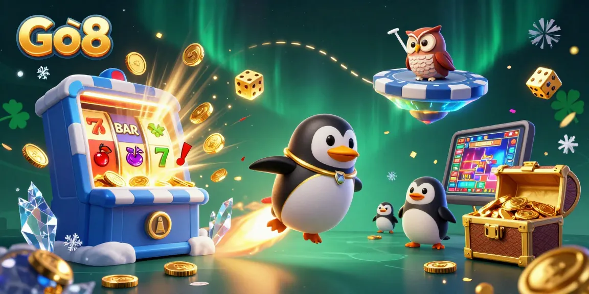 Engage in a thrilling gaming experience at Go8 with dynamic scenes of jackpots, coins, and action.
