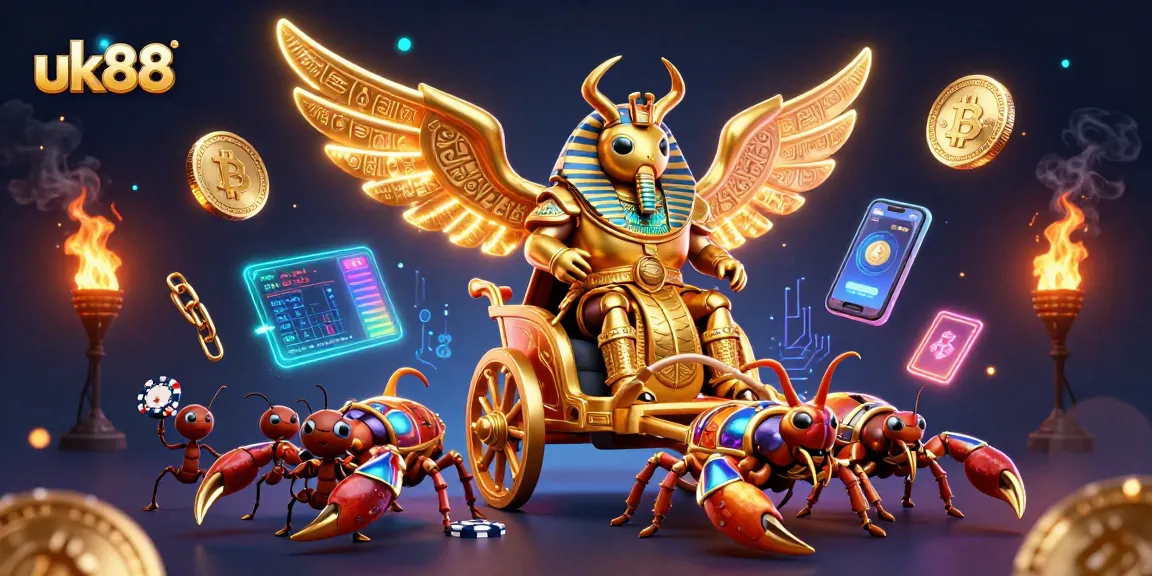 Experience thrilling gaming at uk88 with vibrant characters and gleaming crypto elements.