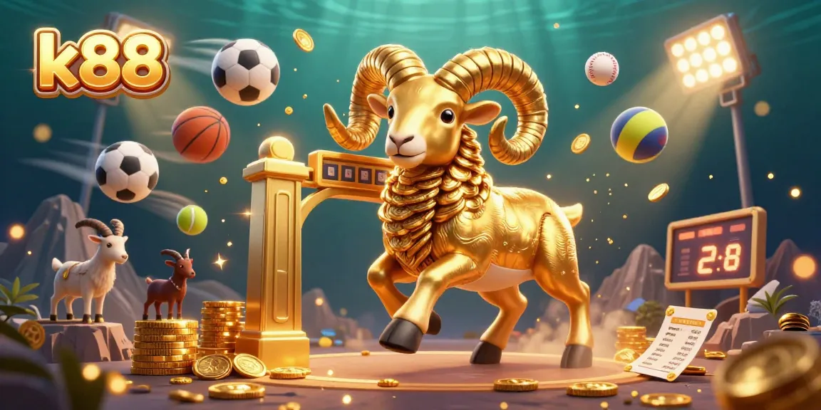 Join the excitement of k88 sports betting with a massive ram charging toward a golden gate surrounded by dynamic game elements.