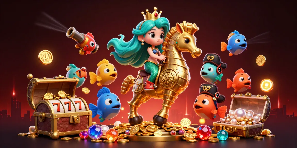 Experience vibrant pokies online action with a mermaid and giant seahorse amidst dynamic treasures.