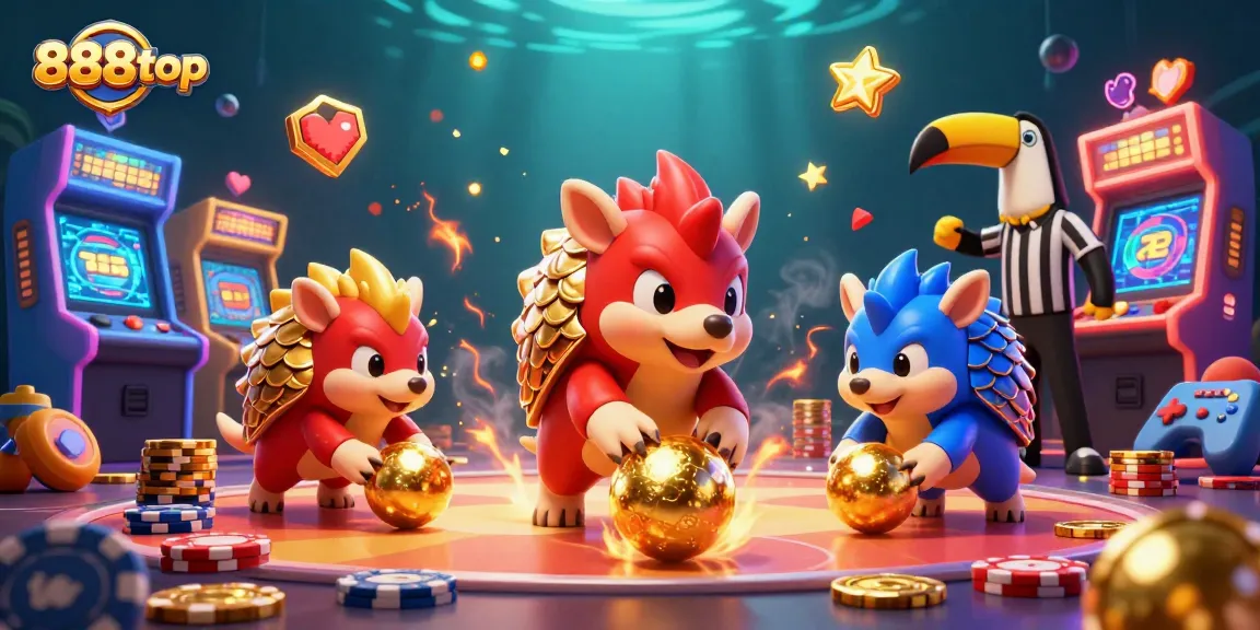 Experience thrilling gameplay with 888top's vibrant casino illustration featuring pangolins and poker chips.
