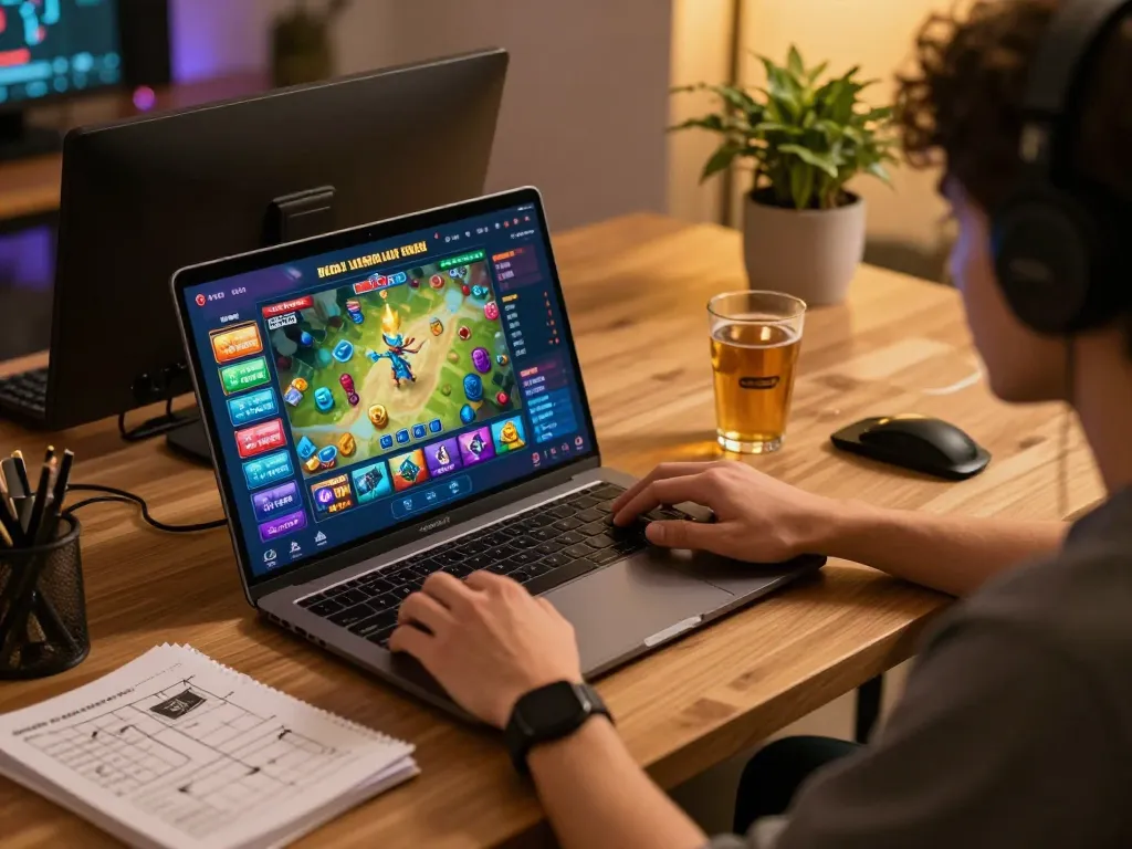 Engaging in strategic gameplay on 68 Game Bài at home, showcasing a vibrant online gaming setup.