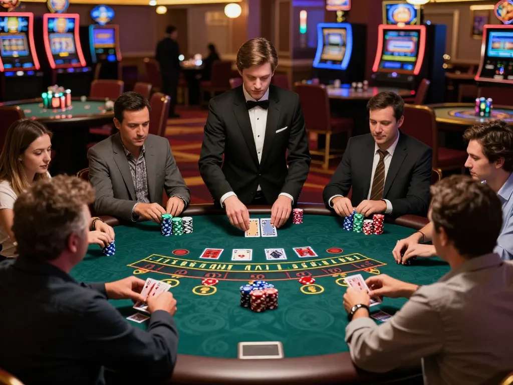 Engaging blackjack gameplay at GA88 casino with players focused on their cards and chips in action.