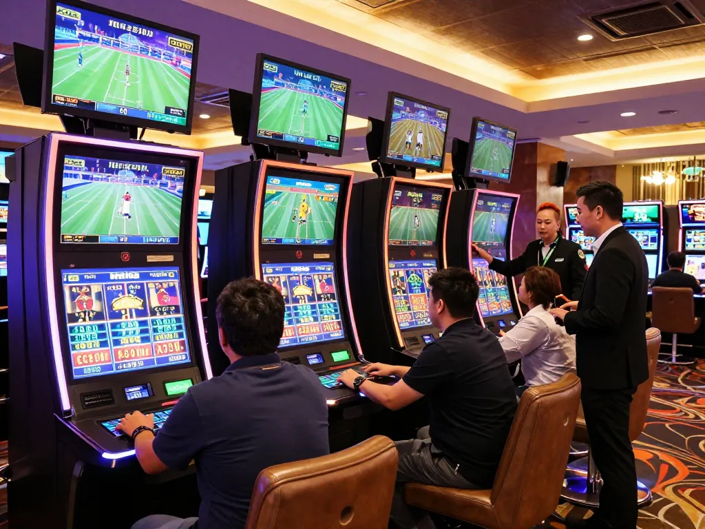 Patrons placing bets while absorbing live kqbd updates in an upscale sports betting lounge.