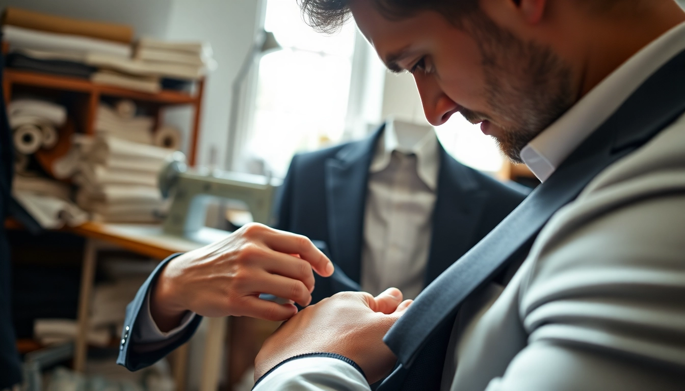 Custom Clothing Manufacturer creating a bespoke blazer, highlighting craftsmanship and detail.