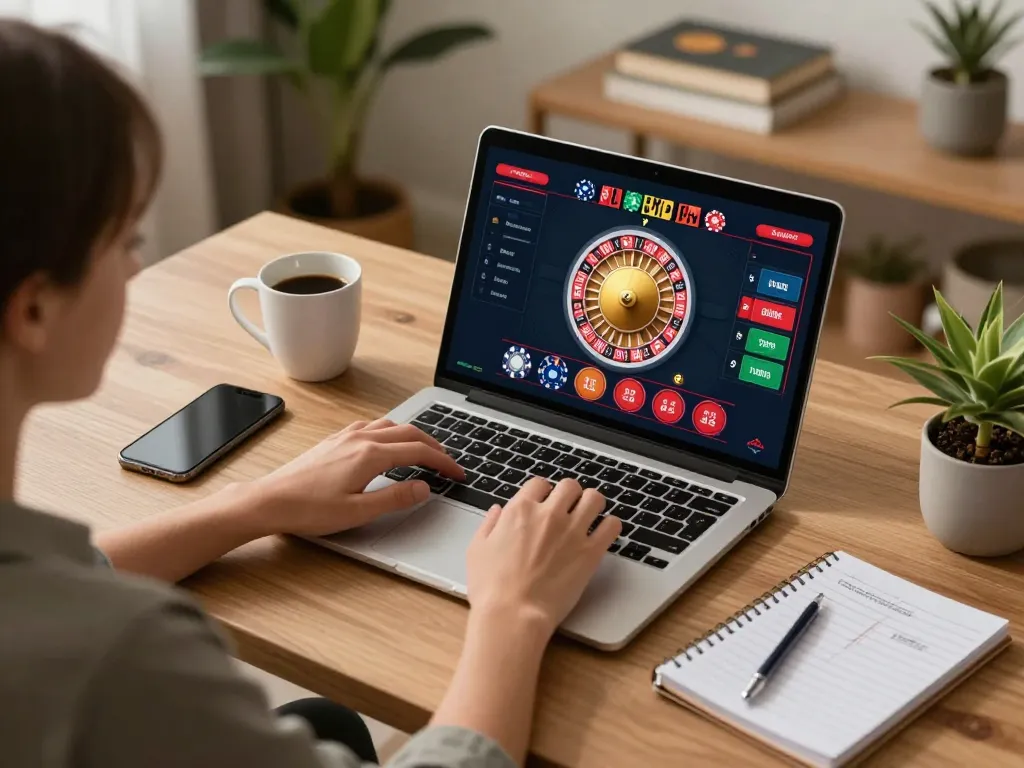 Engaging online gaming with Oxbet33 on laptop, showcasing roulette interface and strategy notes.