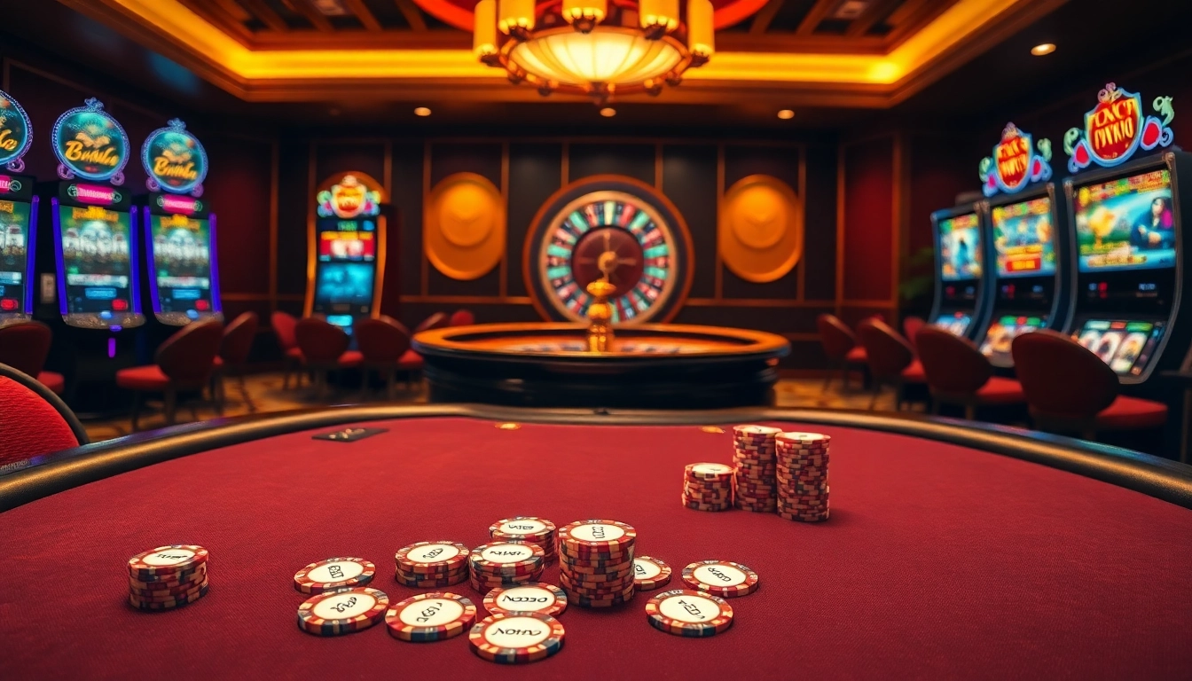 Nohu90 branded poker chips on a luxurious casino table highlighting gaming excitement.