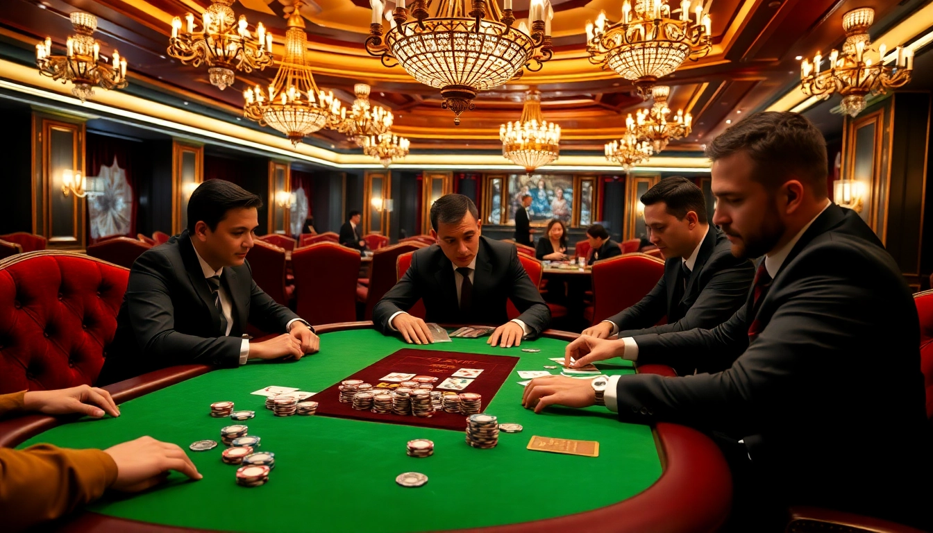 Intense poker game at the 678win casino with professional players and luxury ambiance.
