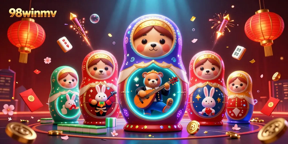 Experience the excitement at 98winmv with vibrant casino-themed 3D illustration showcasing lively characters and captivating design elements.
