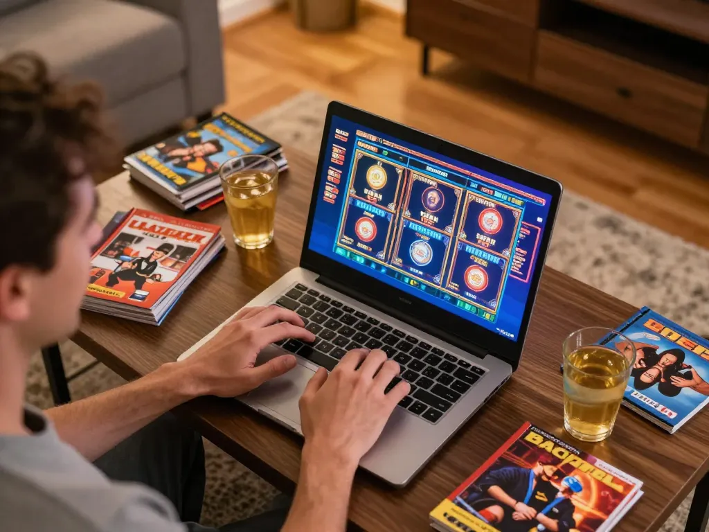 UU88 online gaming experience with laptop showing slots and strategy notes on the table
