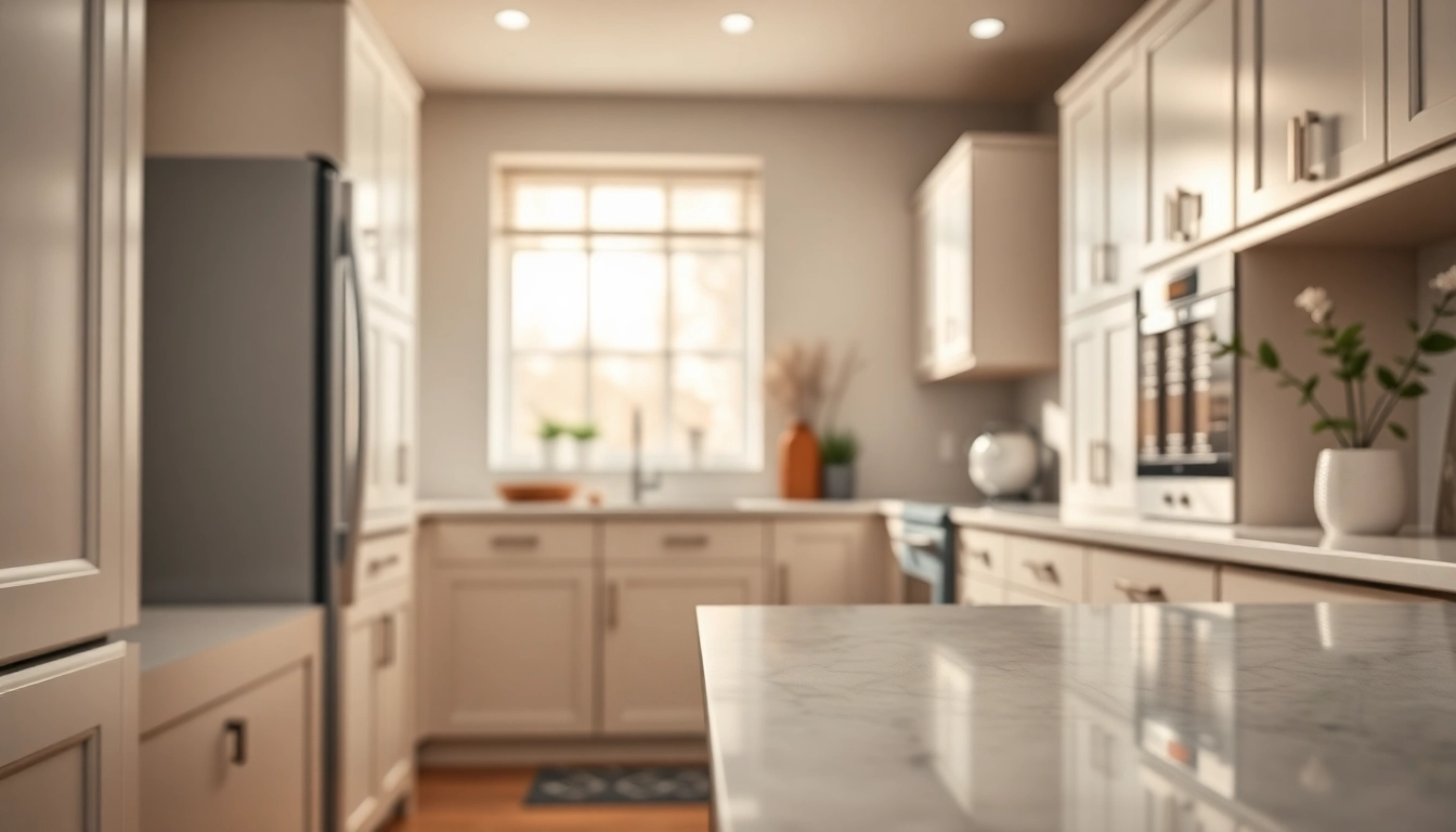 Enhance your kitchen with Cabinet Refacing Largo FL, featuring modern cabinetry and a warm, inviting atmosphere.