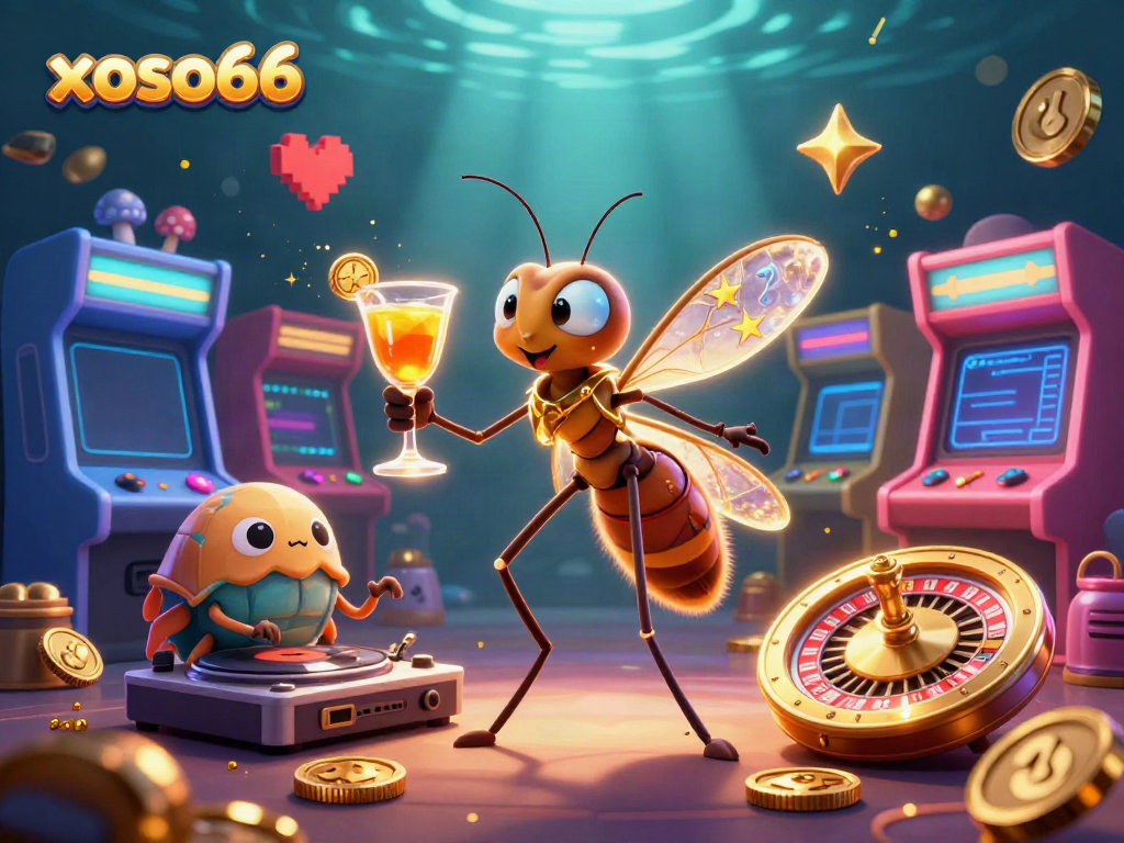 Experience the vibrant world of xoso66 with a 3D cartoon casino scene featuring unique characters and gaming elements.