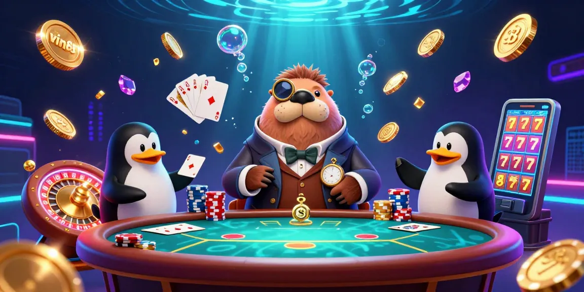 Experience the thrilling underwater poker game at vin88, with unique characters and dazzling casino elements.