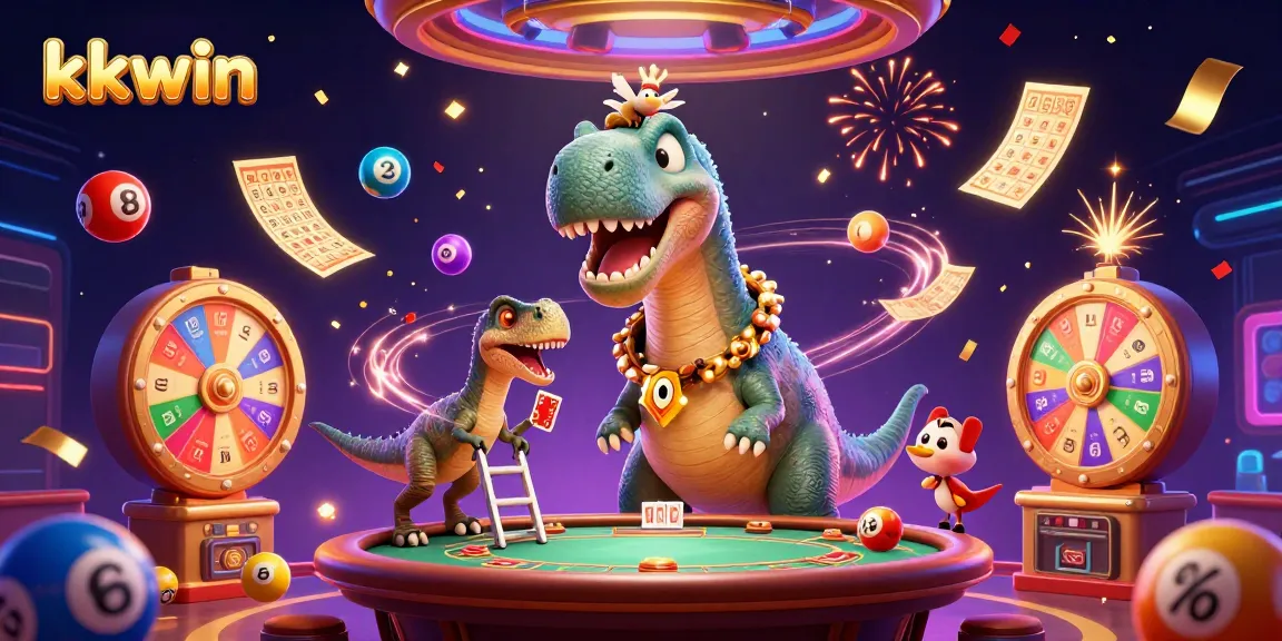 kkwin presents an exciting casino scene with cartoon characters and vibrant game elements.