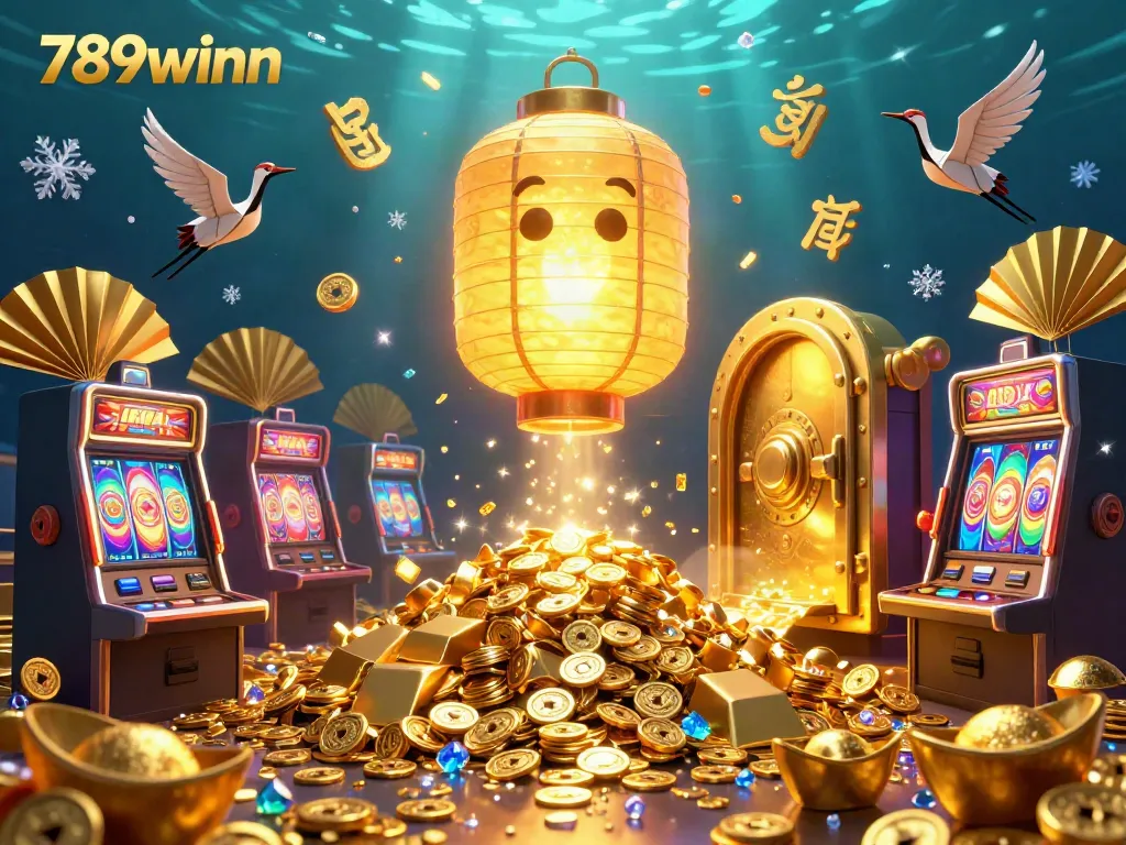 Spin winning reels at 789winn's glowing casino, showcasing vibrant games and golden treasures.