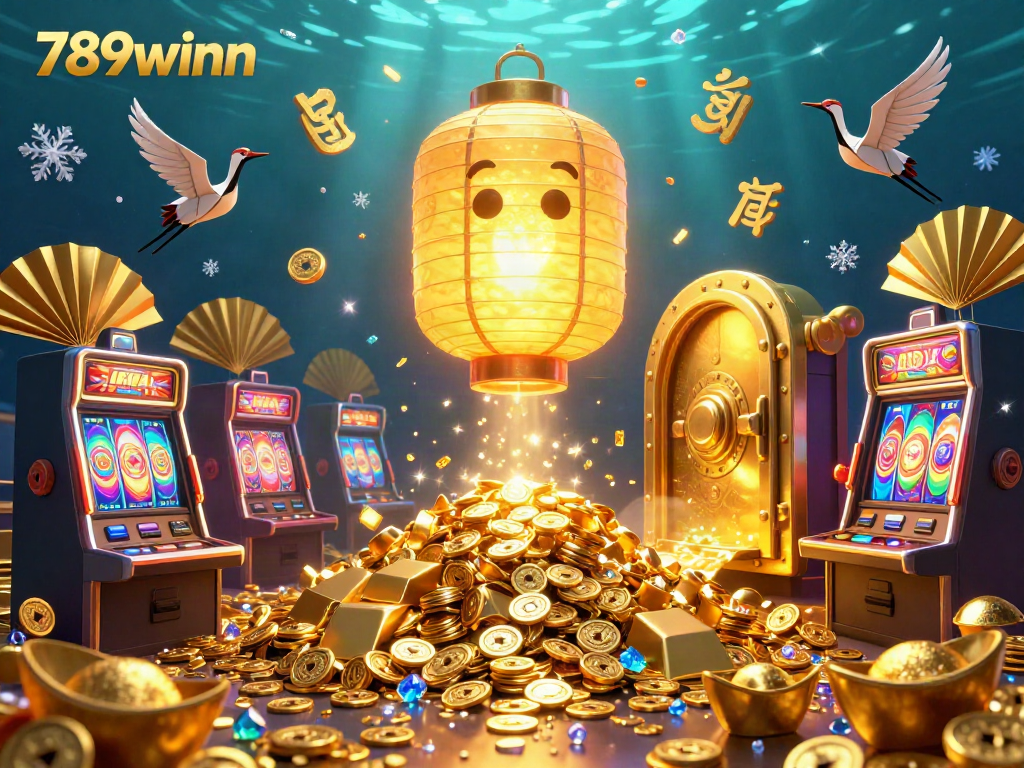 Spin winning reels at 789winn's glowing casino, showcasing vibrant games and golden treasures.