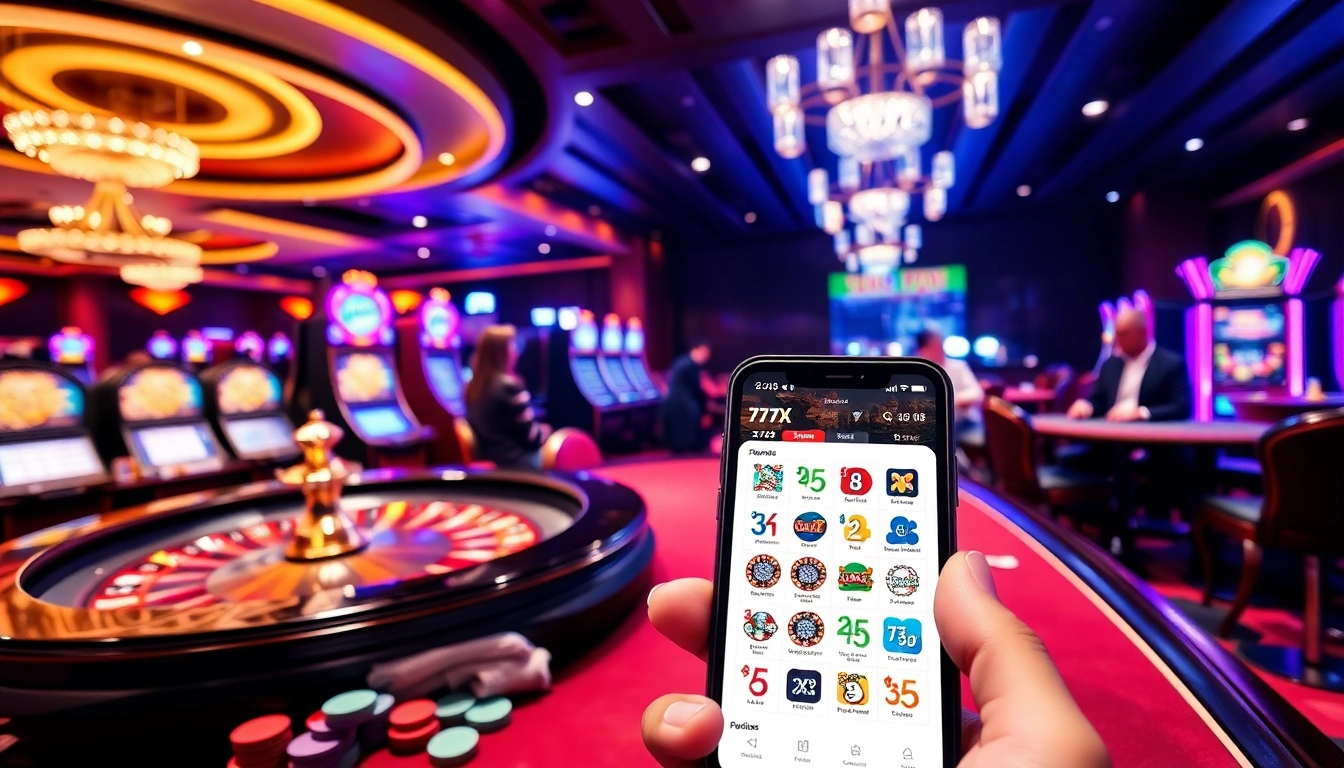 Join the excitement of the 777X app with vibrant casino visuals showcasing poker and slots.