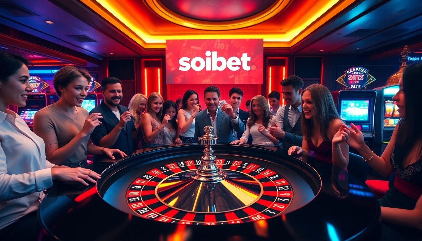 Engage with thrilling casino games at Soibet, featuring a vibrant roulette table and passionate players.