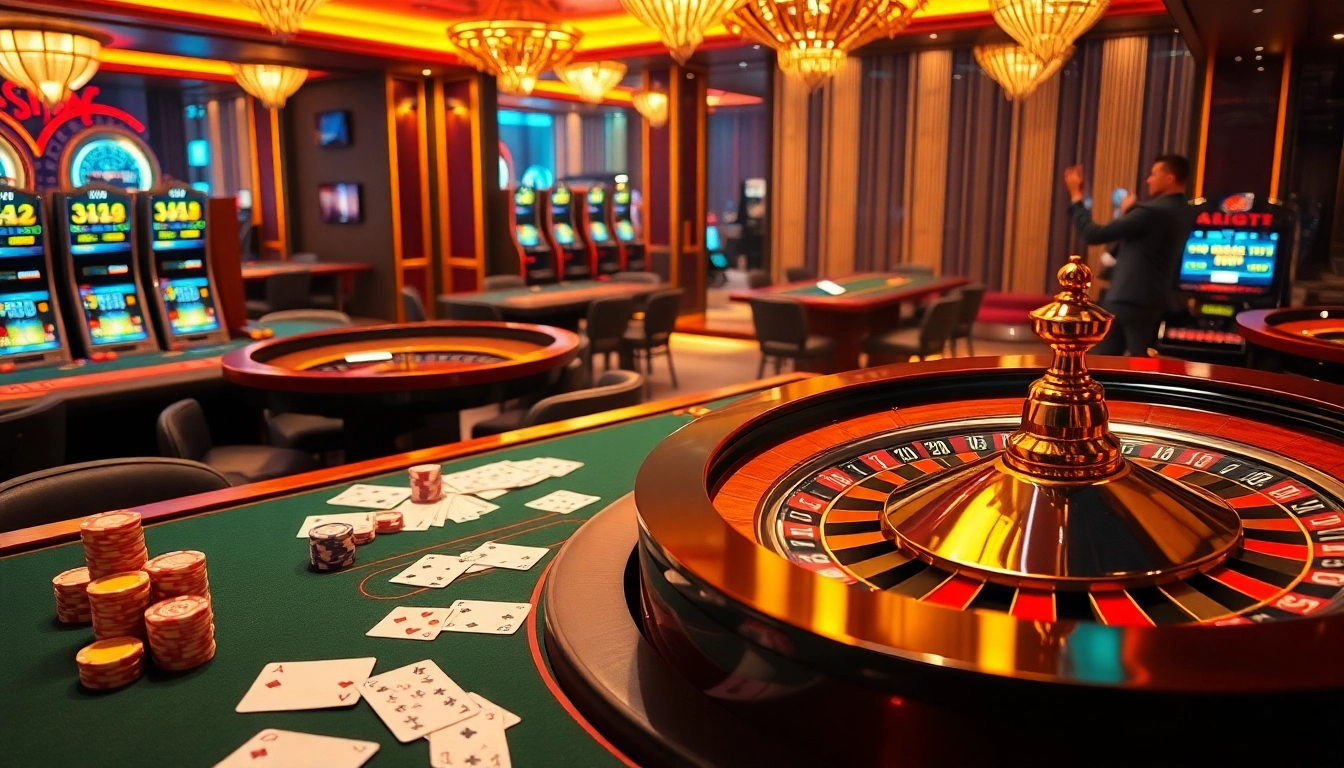 Experience the excitement of gambling at https://luongsontv23.com/ with vibrant casino tables, poker chips, and a spinning roulette wheel.