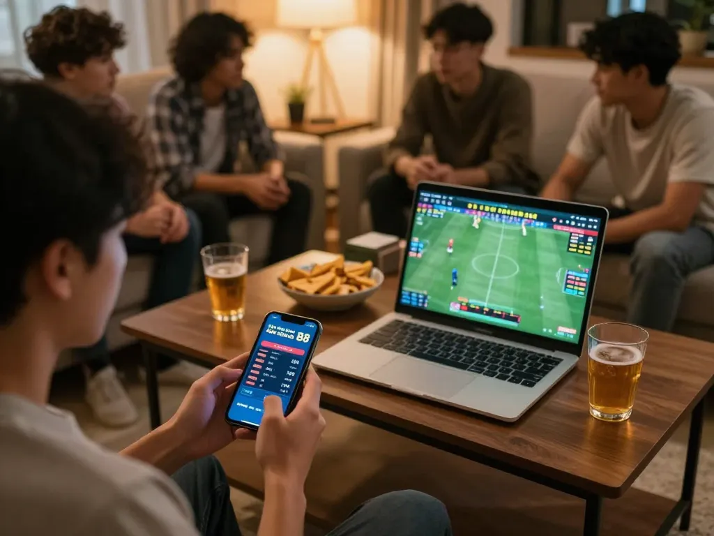 Person reviewing Kèo nhà cái 88 odds on smartphone during live sports betting at home.