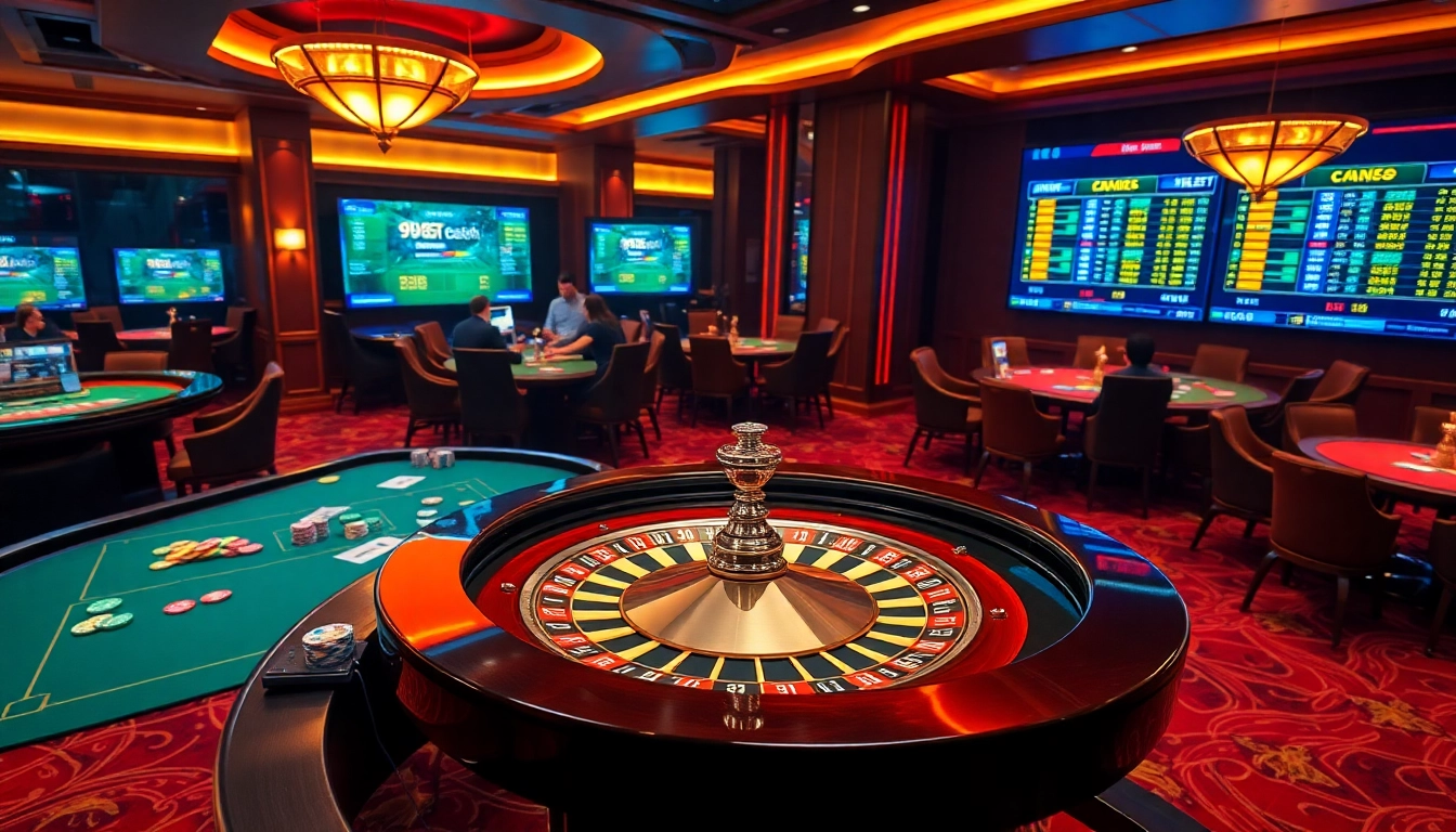 Players betting on 9BET, showcasing an exciting casino scene with vibrant chips and cards.