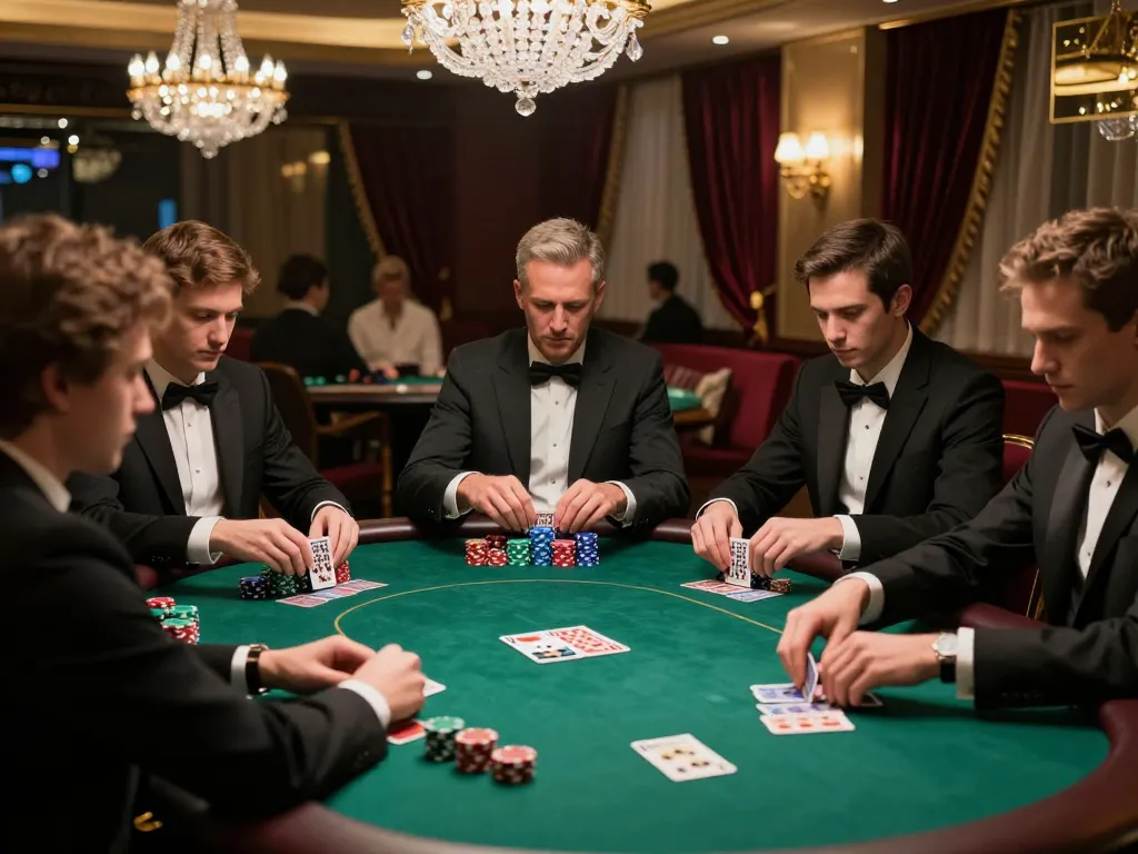 Người chơi LUCK8 đang lên chiến lược trong một ván poker với cược lớn, những chiếc chip và lá bài làm tăng thêm không khí hồi hộp.