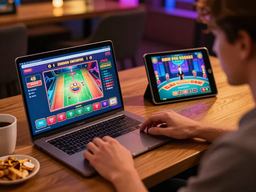Engage in online casino excitement with gg88gs through a vibrant gaming setup.
