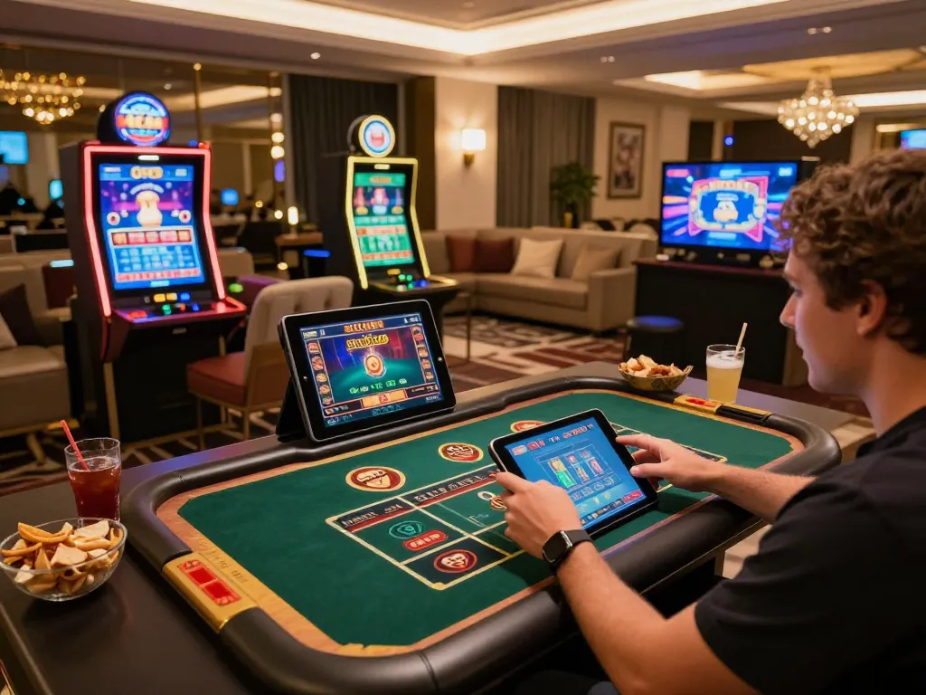 Miso88 at-home gamer enjoying casino action on a tablet in a cozy setting