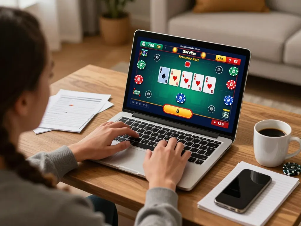 Engaged player experiencing online gambling on Trang chủ Tx88 with vibrant poker game interface.