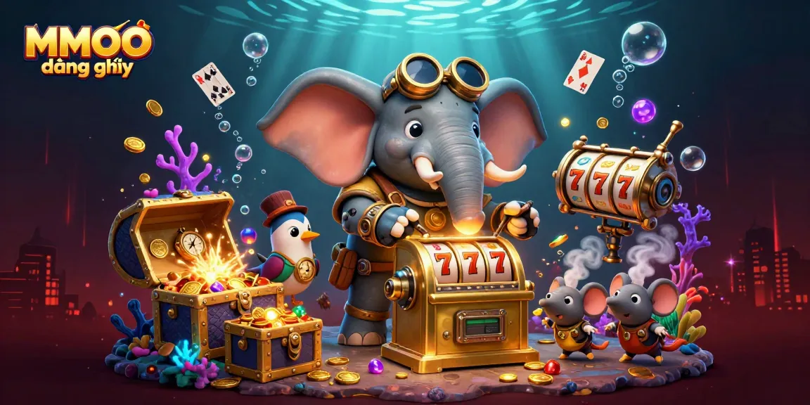 Engage in thrilling gambling action with MMOO đăng ký at a gold-filled slot machine.