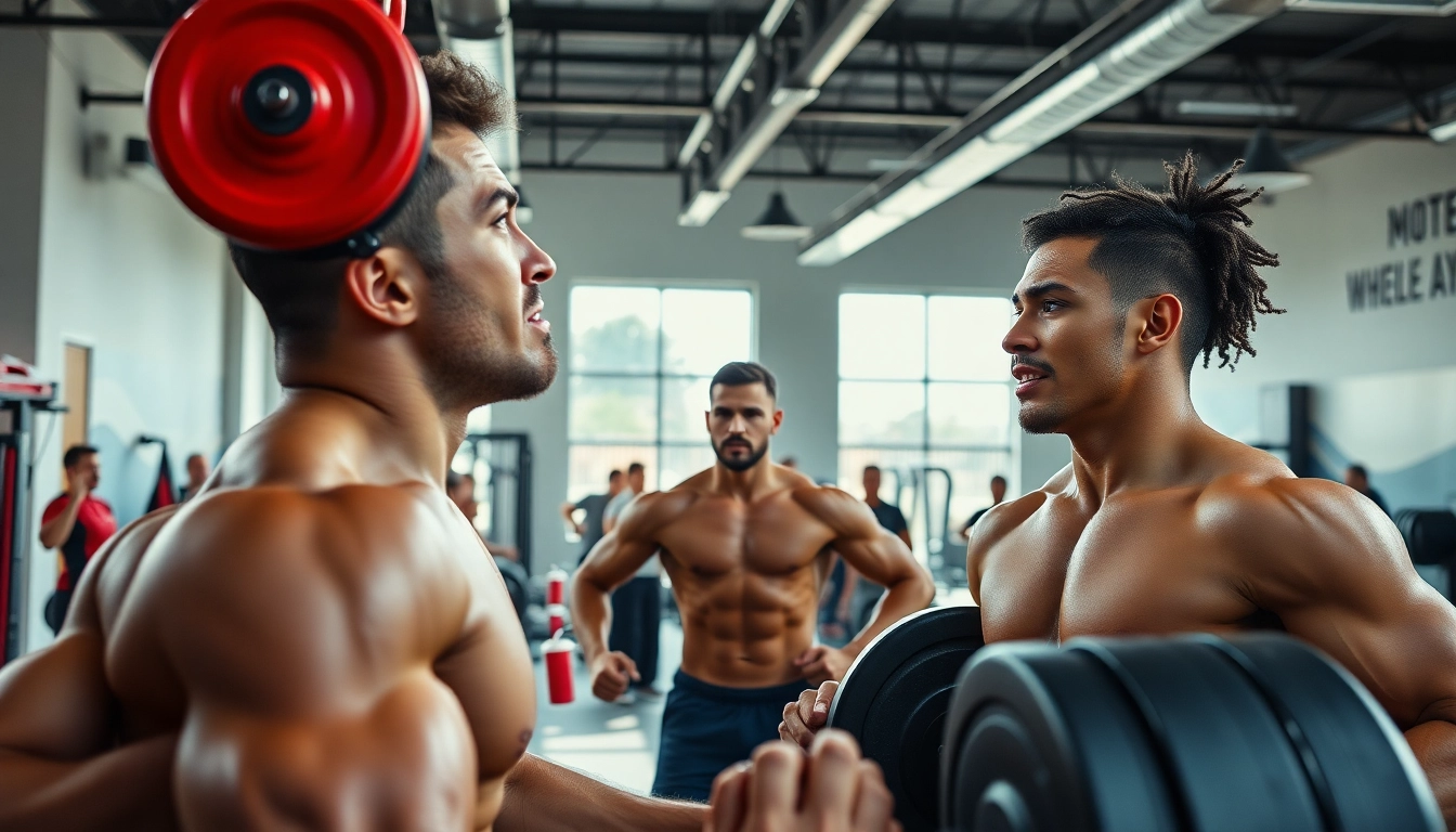 Intense athletes exemplifying Canadian anabolics through dynamic weightlifting effort.