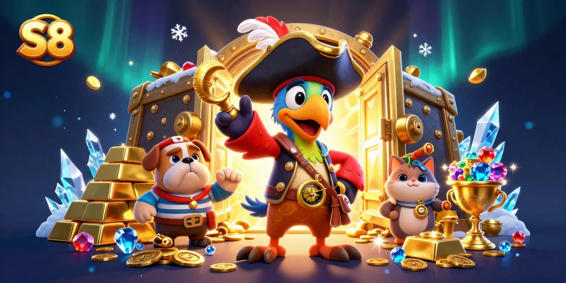 Experience thrilling action at S8 casino with treasure-filled jackpot scenes and vibrant characters