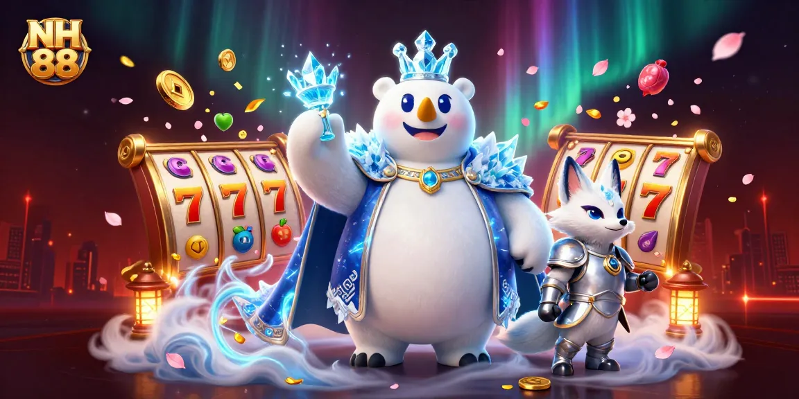 Experience NH 88 excitement with a vibrant 3D casino illustration showcasing slots, jackpot counters, and playful characters.