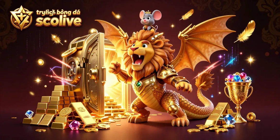 Experience trực tiếp bóng đá socolive with thrilling gameplay illustrated by golden treasures and vibrant 3D characters.