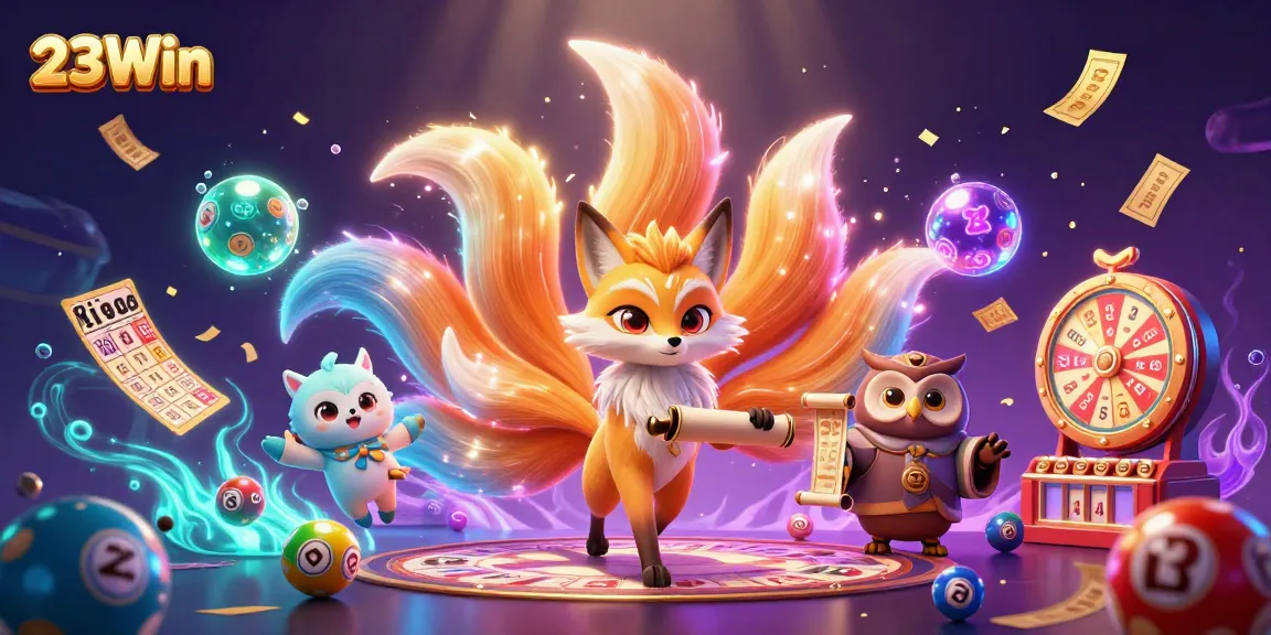 Experience the vibrant excitement of 23Win's gaming world with a lively 3D illustration.